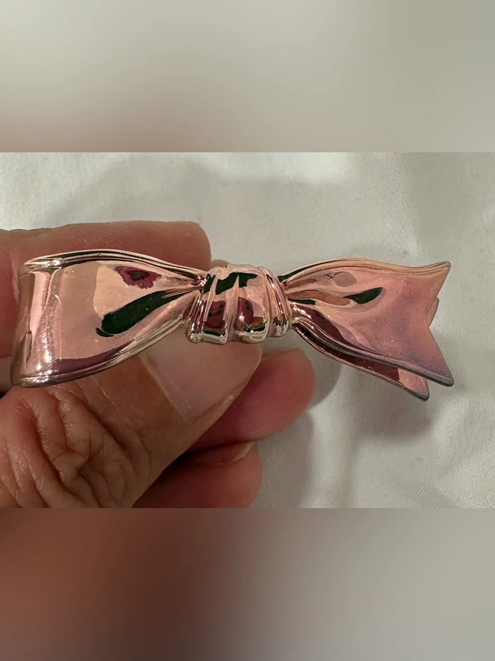 3 pc Bow Metal Napkin Rings Glossy Silver & Pink Solid